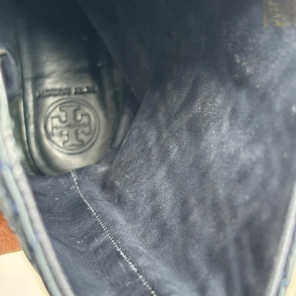 Tory Burch Marion Women's US 8M Quilted Black Leather Mid-Calf‎ Boots Equestrian